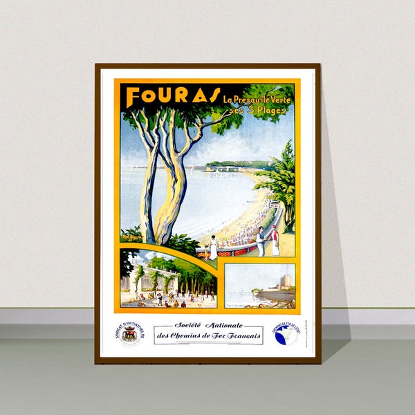Fouras L'Presqu'ile Verte Ses 3 Plages, France Vintage Travel Poster - Poster Paper or Canvas Print / Gift Idea