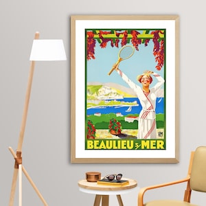Póster de viaje vintage de Beaulieu-sur-Mer, Francia - Impresión retro de Beaulieu-sur-Mer / Idea de regalo / Decoración de pared para sala de estar