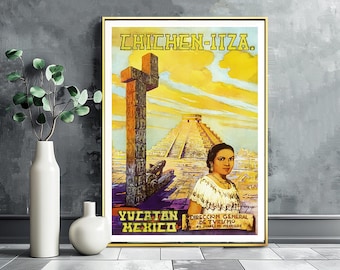 Chichén Itzá Vintage Reiseplakat: Yucatan Mexiko Wandkunst