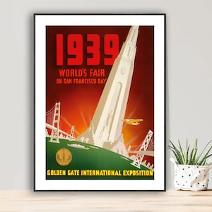 World&#39;s Fair on San Francisco Bay, USA, 1939 - Vintage Travel Poster - Poster Paper or Canvas Print / Gift Idea