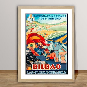 Bilbao Las Playas del Abra, Spain Vintage Travel Poster - Poster Paper or Canvas Print / Gift Idea / Wall Decor