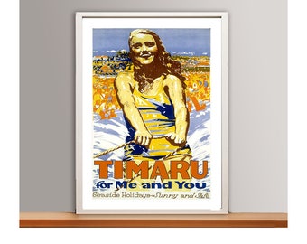 Timaru by the Sea New Zealand Vintage Travel Poster - Retro New Zealand Poster/ Gift Idea / Wall Decor