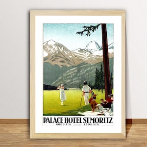 Palace Hotel St. Moritz Poster di viaggio vintage - Ricordi di viaggio / Idea regalo / Decorazione murale