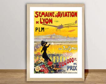 Lyon Aviation Week 1910 Vintage Poster - France Airplane Print