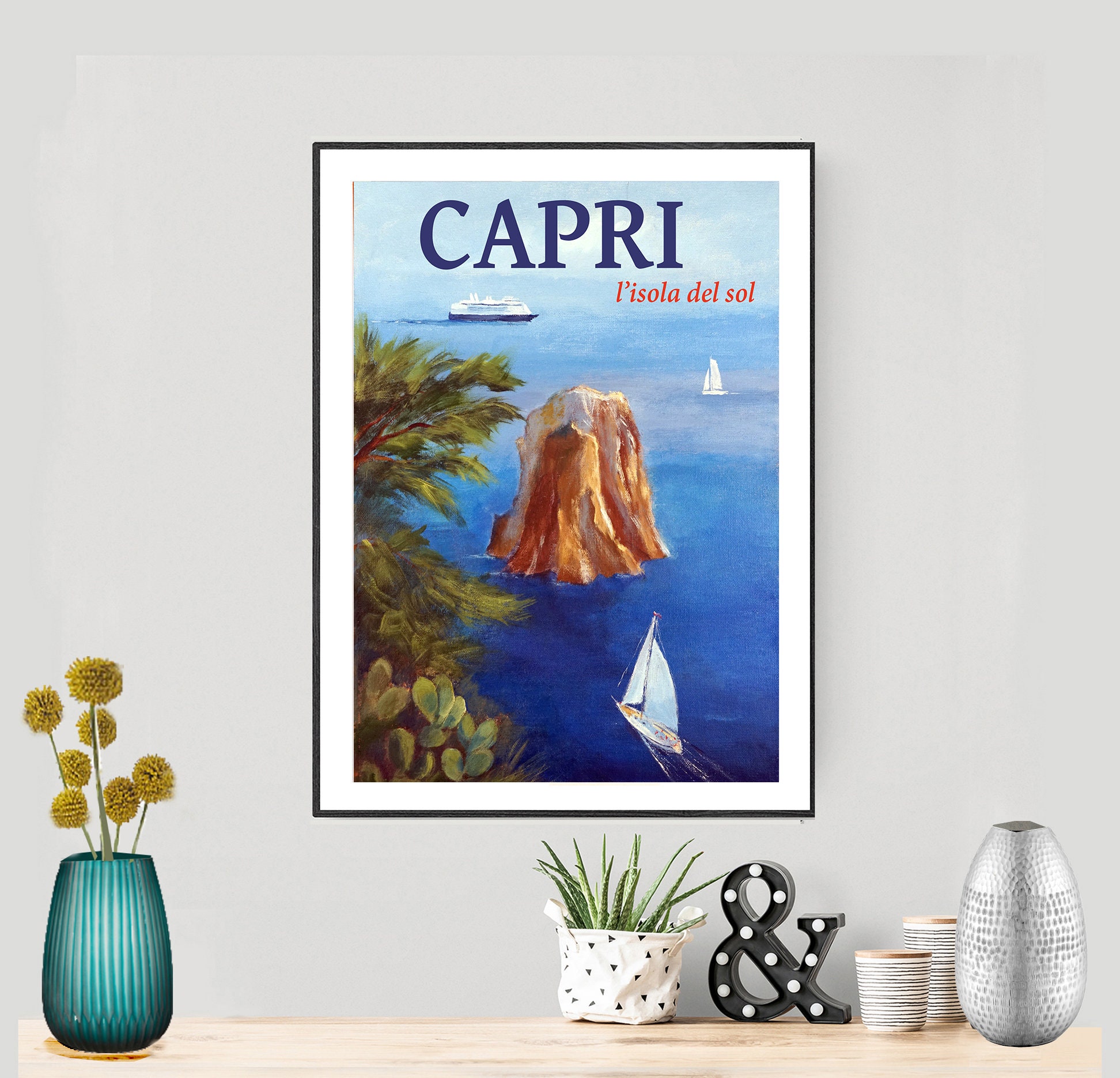 Capri Italy Vintage Travel Poster by Faruk Koksal Poster | Etsy