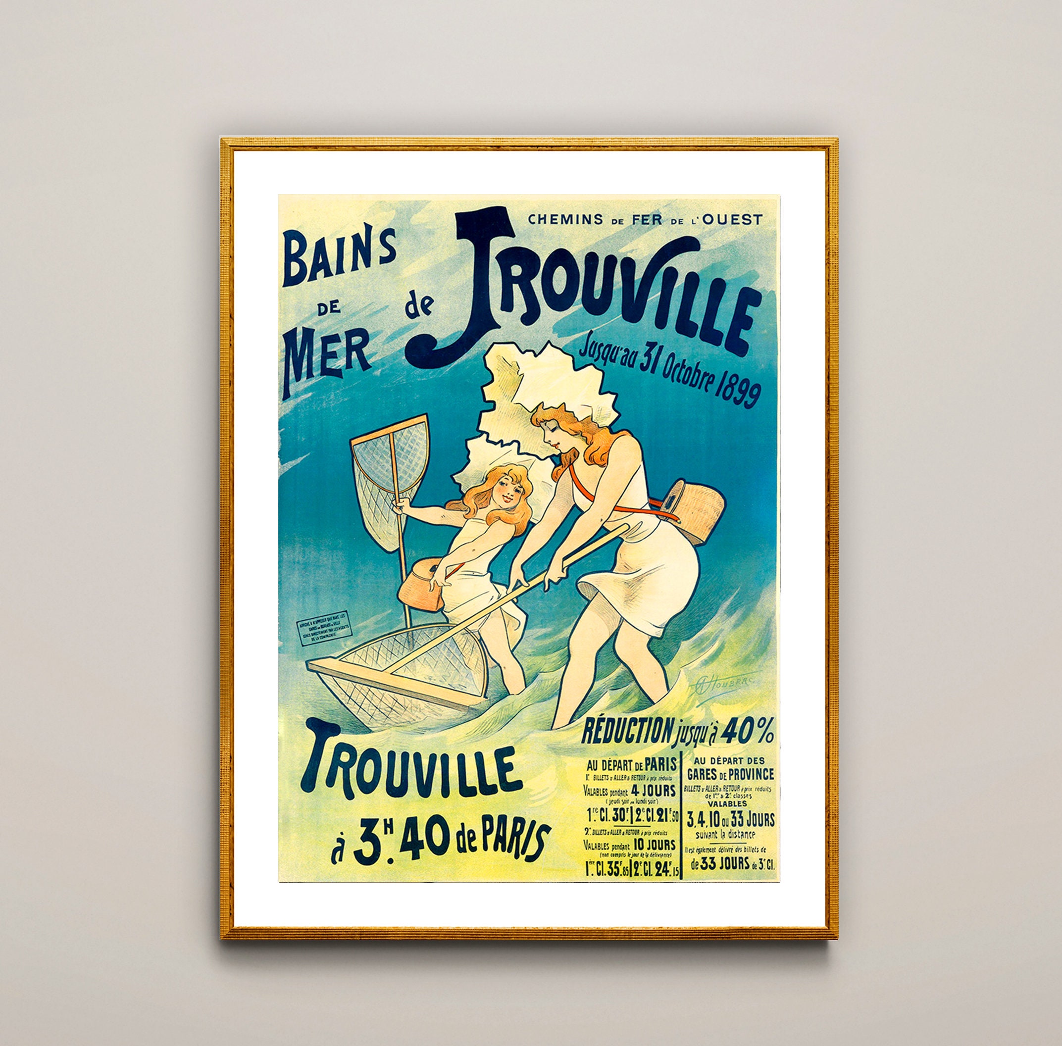 Bains de Mer Trouville, France Vintage Travel Poster - Poster Paper or Canvas Print / Gift Idea