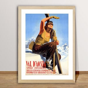 La Val d'Aosta, Sport Invernali Italien Vintage Reise Poster - Wintersport Poster, Skifahren in Italien, Deco Interior