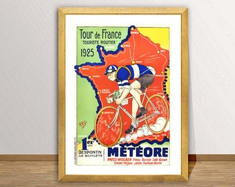 Meteore Tour de France, 1925  Vintage Bicycle Poster - Poster Paper or Canvas Print / Gift Idea / Wall Decor