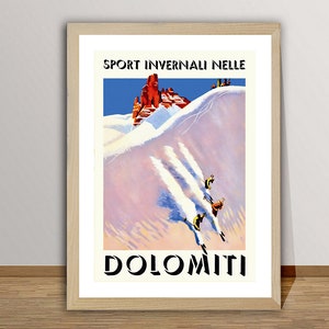 Dolomiti Ski Sport Invernali Nelle Dolomiti Vintage Travel Poster - Arte de deportes de invierno / Idea de regalo / Decoración de pared