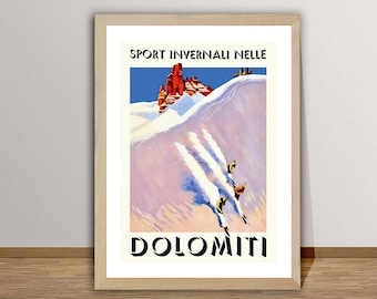 Dolomiti Ski Sport Invernali Nelle Dolomiti Vintage Travel Poster - Winter Sports Artwork / Gift Idea / Wall Decor