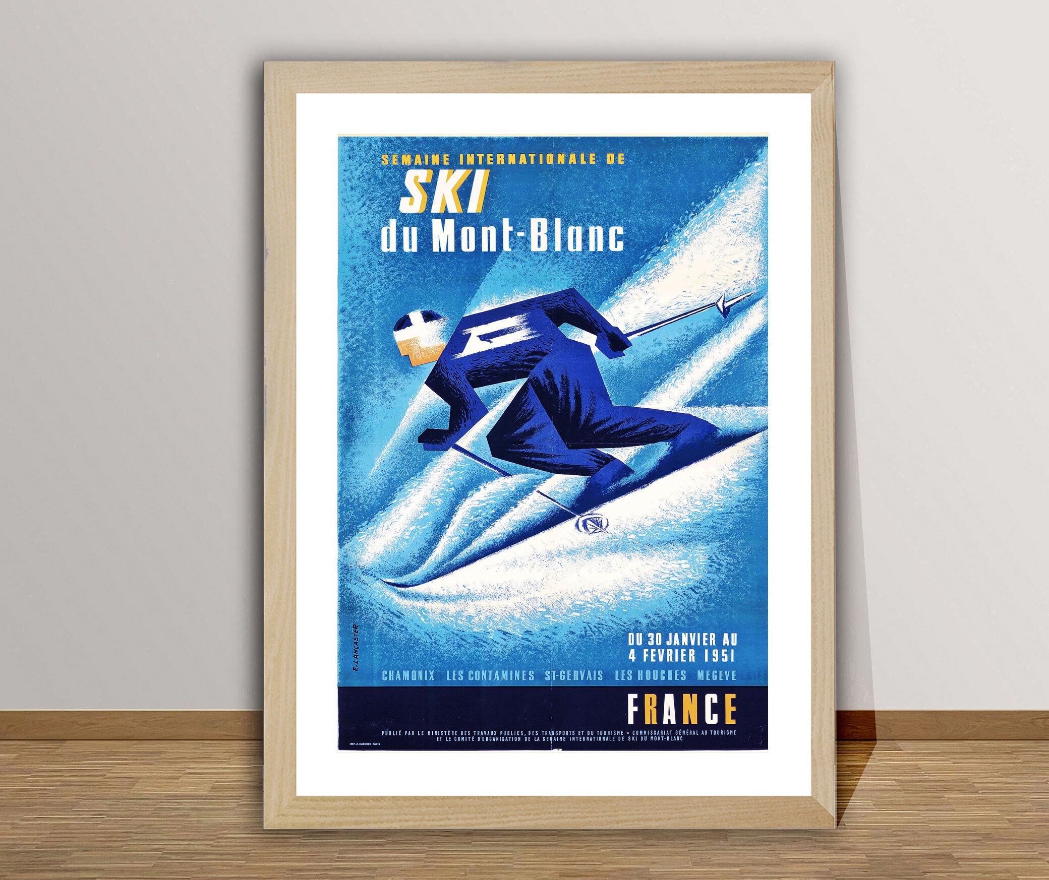 Ski du Mont Blanc, France Vintage Travel Poster - Skiing Poster / Gift Idea / Wall Decor