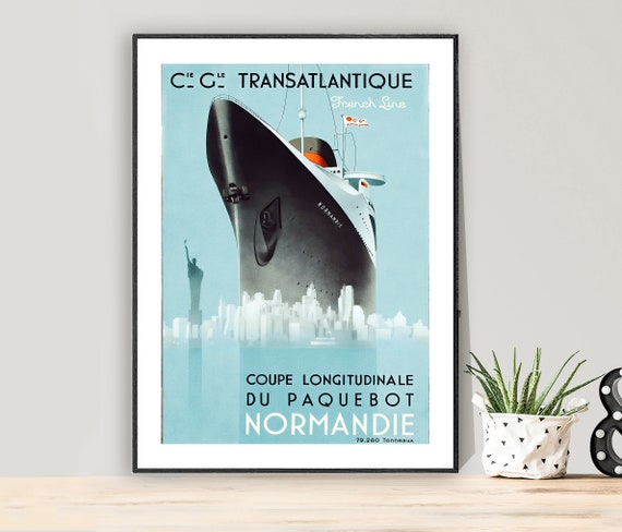 Normandie French Vintage Shipping Advert Wall Art Print Poster Framed or Canvas Artwork