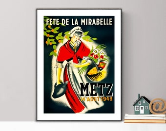 Fete de La Mirabelle, Metz, 1949 Vintage Travel Poster- Poster Paper or Canvas Print / Gift Idea / Wall Decor