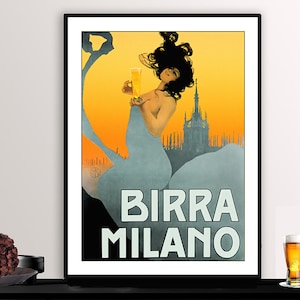 Birra Milano Vintage Food&Drink Poster  - Poster Paper or Canvas Print / Gift Idea