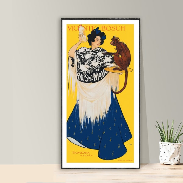 Vicente Bosch Anis Del Mono Vintage Food&Drink Poster de Ramon Casas - Impresión de póster o Impresión de lienzo / Idea de regalo / Decoración de pared
