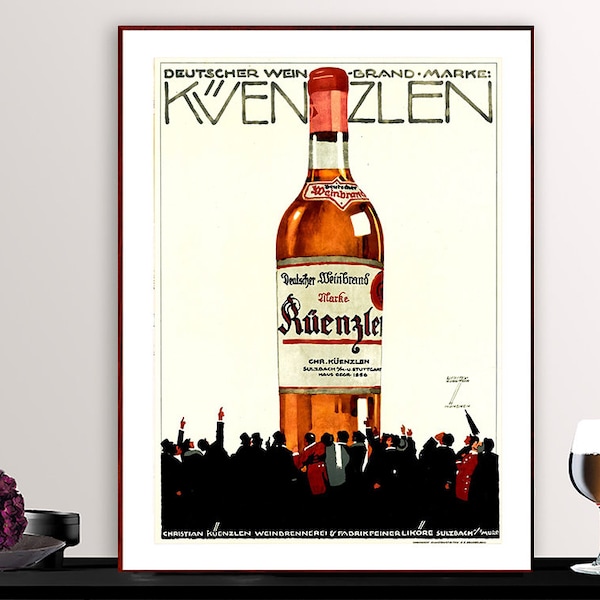 Küenzlen Deutscher Wein Brand Vintage Food&Drink Poster -  Poster Paper or Canvas Print / Gift Idea