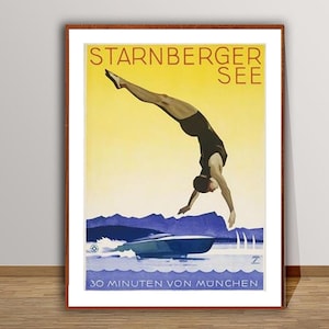 Starnberger See, 30 Minutes von München, Deutschland Vintage Sport Poster - Travel Art Print / Gift Idea / Wall Decor