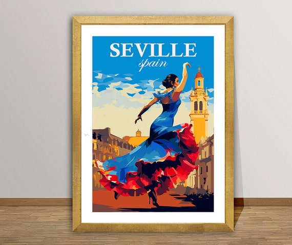 sale☆ニューヨーク画家　フラメンコ セビリアのフラメンコダンサーのヴィンテージ旅行ポスター：スペインの