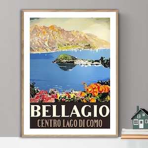 Bellagio, Centro Logo di Como Poster di viaggio vintage - Carta per poster o stampa su tela / Idea regalo / Wall Art