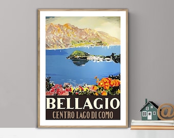 Bellagio, Centro Logo di Como Vintage Travel Poster - Poster Paper or Canvas Print / Gift Idea / Wall Art