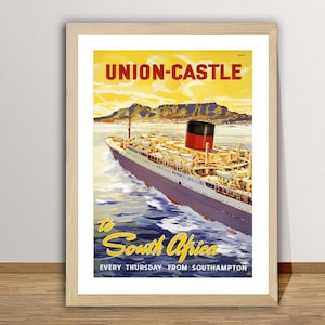 Union Castle to South Africa Every Thursday from Southampton Vintage Travel Poster - Transport Poster / Gift Idea / Wall Decor
