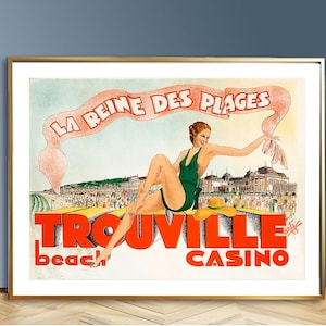 La Reine des Plages, Trouville Beach Casino, Francia Vintage Travel Poster - Cartel retro de Trouville / Idea de regalo / Decoración de pared