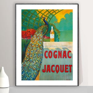 Impresión artística de un anuncio de coñac francés antiguo (1930): reproducción de una obra de arte retro, decoración de pared con fines decorativos.