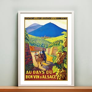 Au Pays du Bon Vin d&#39;Alsace, France Vintage Travel Poster - Poster Paper or Canvas Print / Gift Idea / Wall Decor