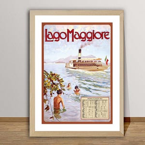 Poster di viaggio vintage del Lago Maggiore, Italia - Stampa su carta o tela / Idea regalo