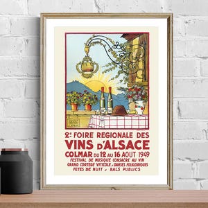 Vintage 2e Foire Regionale des Vins d'Alsace, advertentiekunstdruk, reproductie van een retro-kunstwerk, decoratieve doeleinden wanddecoratie