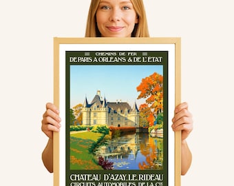 Vintage Chateau d'Azay Le Rideau France Travel Poster - Chemins de Fer de Paris a Orleans