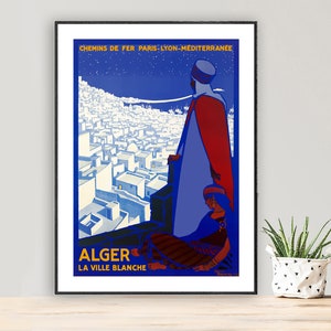Poster di viaggio vintage Alger La Ville Blanche - Carta per poster o stampa su tela / Idea regalo / Decorazione da parete