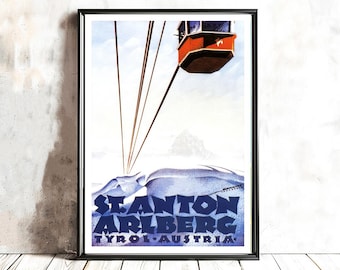 Vintage St Anton Austria Travel Poster: Ski Gondola Art Print