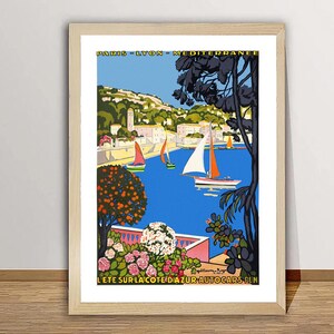 L'ete Sur La Cote d'Azur, France Vintage Travel Poster -  Cote d'Azur Travel Art Print, Vacation in Cote d'Azur