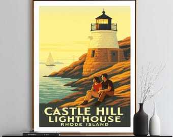 Póster turístico del faro de Castle Hill: Newport, Rhode Island