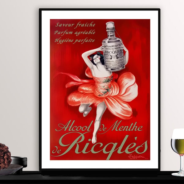 Alcool de Menthe de Ricqles vintage Food&Drink Poster par Leonetto Cappiello - Poster Print ou Canvas Print / Wall Decor