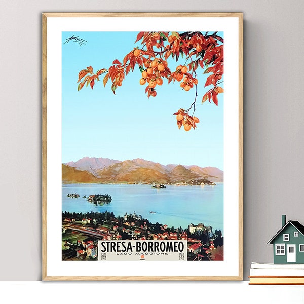 Stresa Borromeo Lago Maggiore, Italy  Vintage Travel Poster - Poster Paper or Canvas Print / Gift Idea / Wall Decor