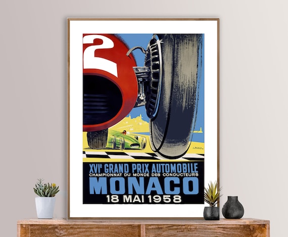 Monaco Grand Prix Automobile, 1958 Vintage Grand Prix Poster - Automobile Sport, Racing Poster, Affiche Deco