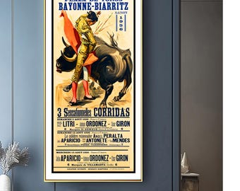 Plaza de Toros Bayonne Biarritz Vintage Spain Travel Art, 1956