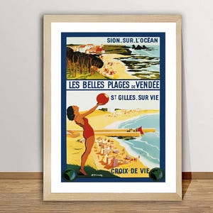 Les Belles Plages de Vendee, St Gilles sur Vie, Croix de Vie França Poster de viagens vintage - Memórias da França Viagem / Ideia de presente