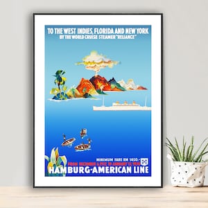 Poster di viaggio vintage Hamburg American Line - Poster su carta o tela stampata / Idea regalo