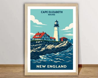 Cape Elizabeth Lighthouse Poster: Maine Travel Art Print