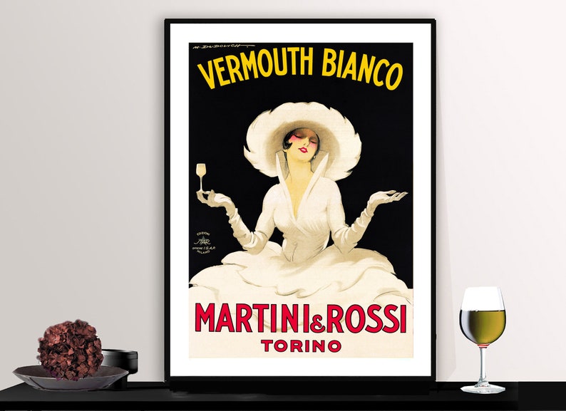 Vermouth Bianco Martini and Rossi Vintage Food&Drink Poster Poster Print or Canvas Print / Gift Idea image 1