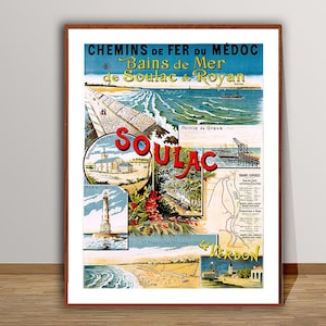 Bains de Mer de Soulac y Royan, Francia Vintage Travel Poster - Impresión de arte de viaje / Idea de regalo / Decoración de pared