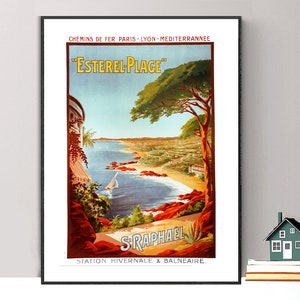 L'Esterel Plage St Raphael, France vintage Travel Poster - Poster Paper, Canvas Print / Gift Idea / Wall Decor