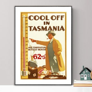 Cool of in Tasmania Vintage Reise Poster - Poster auf Papier oder Leinwand / Geschenkidee