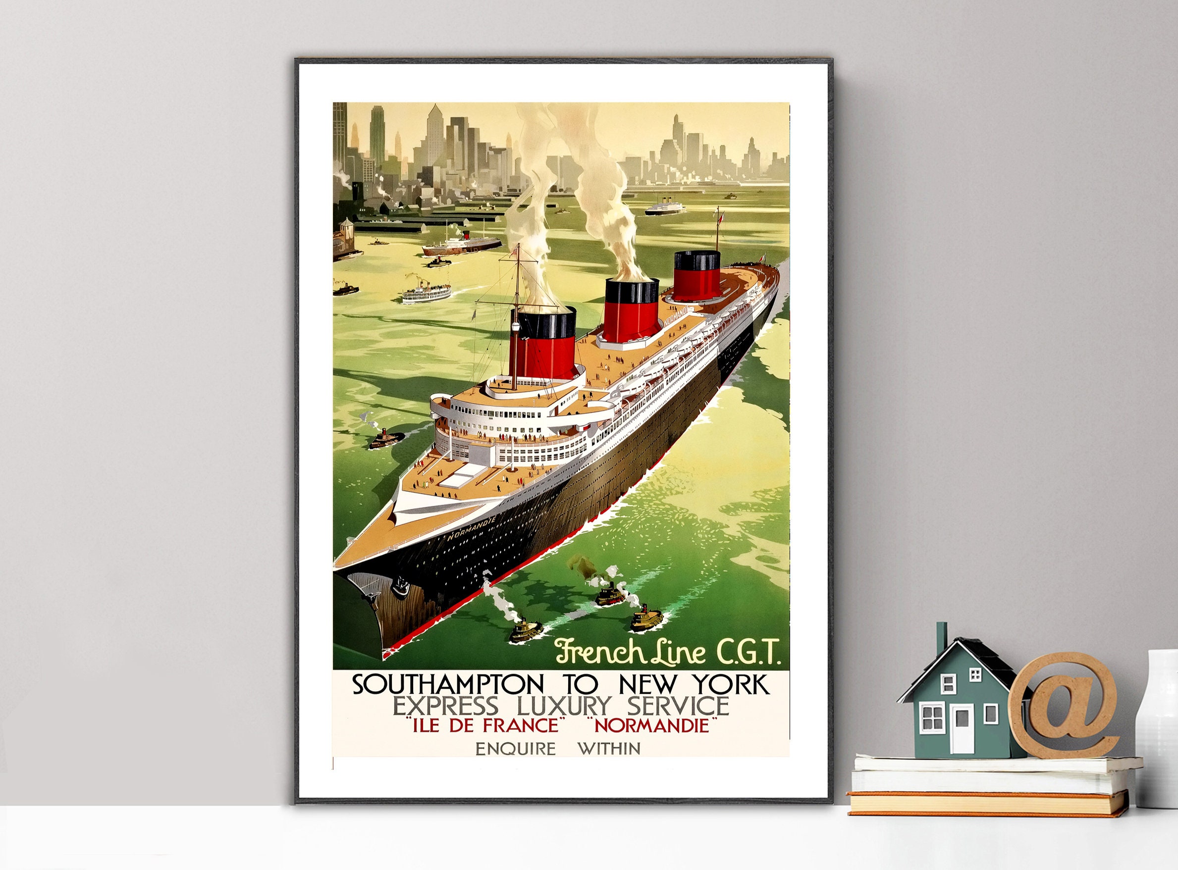 Normandie French Vintage Shipping Advert Wall Art Print Poster Framed or Canvas Artwork