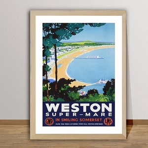 Weston Super Mare in Smiling Somerset, England Vintage Travel Poster Poster Paper or Canvas Print / Gift Idea / Wall Decor image 1