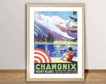 Vintage Chamonix Mont-Blanc Travel Poster: French Alps Wall Art