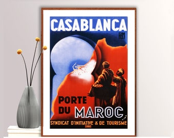 Poster di viaggio vintage di Casablanca Marocco: Porte du Maroc, arte della parete